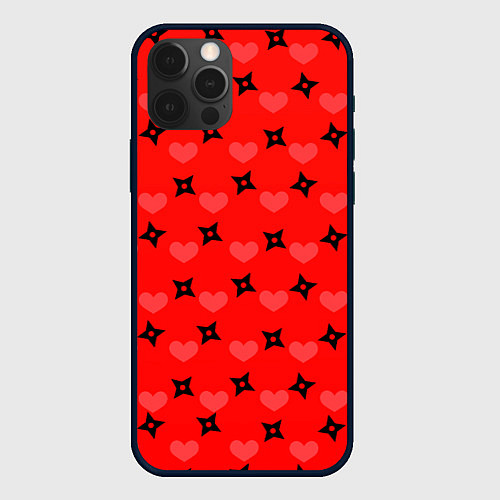 Чехол iPhone 12 Pro Max Сюрикены и сердечки: красный / 3D-Черный – фото 1