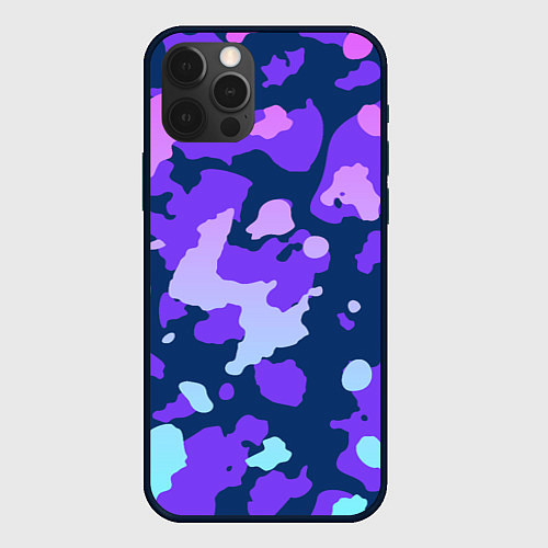 Чехол iPhone 12 Pro Max Паттерн с розовыми фиолетовыми и голубыми пятнами / 3D-Черный – фото 1
