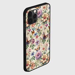 Чехол для iPhone 12 Pro Max Летний узор с цветами и бабочками, цвет: 3D-черный — фото 2