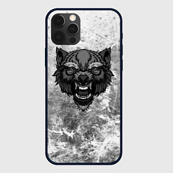 Чехол для iPhone 12 Pro Max Серый волк на абстрактном фоне, цвет: 3D-черный