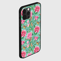 Чехол для iPhone 12 Pro Max Пионы и зеленушка на зеленом, цвет: 3D-черный — фото 2