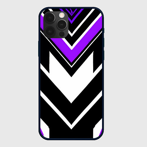 Чехол iPhone 12 Pro Max Фиолетово-белые полосы на чёрном фоне / 3D-Черный – фото 1