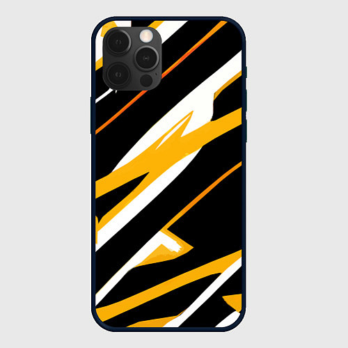 Чехол iPhone 12 Pro Max Жёлто-белые полосы и чёрный фон / 3D-Черный – фото 1