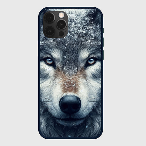 Чехол iPhone 12 Pro Max Морда волка - взгляд / 3D-Черный – фото 1