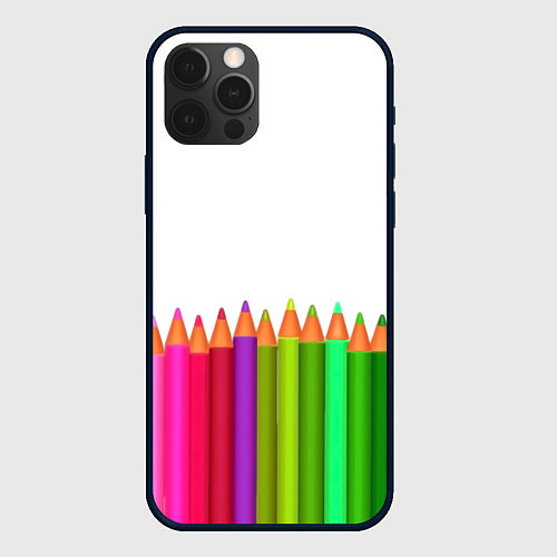 Чехол iPhone 12 Pro Max Разноцветные карандаши художественные / 3D-Черный – фото 1