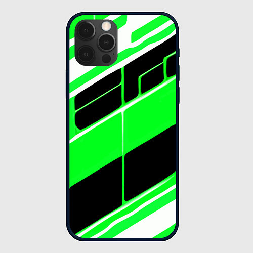 Чехол iPhone 12 Pro Max Зелёно-белые полосы и чёрный фон / 3D-Черный – фото 1