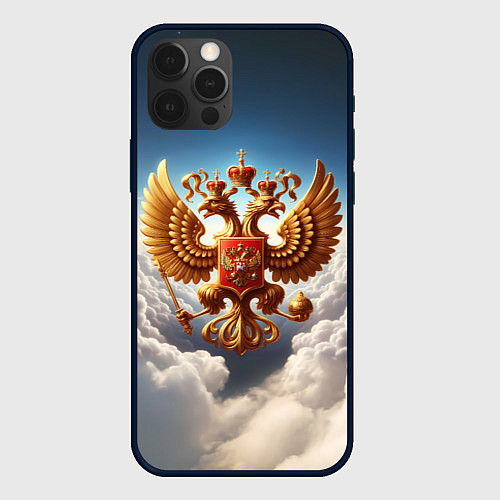 Чехол iPhone 12 Pro Max Герб России в облаках / 3D-Черный – фото 1