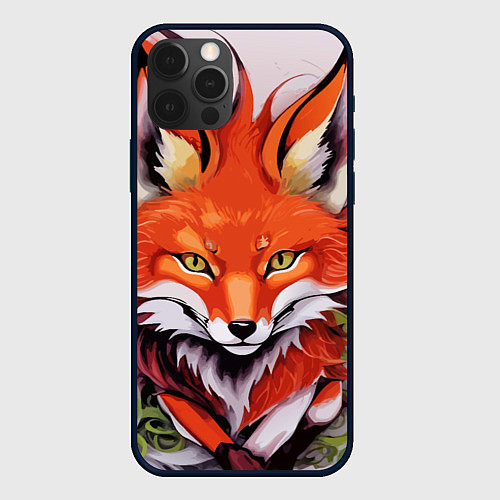 Чехол iPhone 12 Pro Max Лиса Кицунэ в японском стиле / 3D-Черный – фото 1