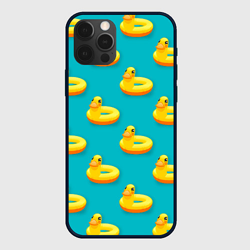 Чехол iPhone 12 Pro Max Надувные утки паттерн / 3D-Черный – фото 1