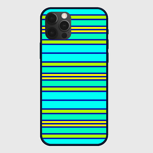 Чехол iPhone 12 Pro Max Горизонтальные неоновые линии / 3D-Черный – фото 1