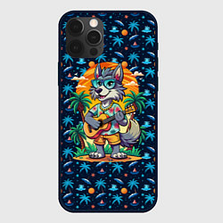 Чехол для iPhone 12 Pro Max Волк с гитарой на острове, цвет: 3D-черный