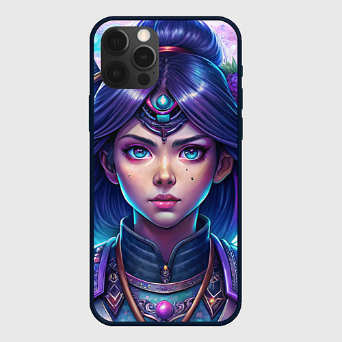 Чехол iPhone 12 Pro Max Девушка самурай фэнтези стайл - big pictures / 3D-Черный – фото 1