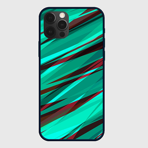 Чехол iPhone 12 Pro Max Бирюзовый и бордовый абстрактные полосы / 3D-Черный – фото 1