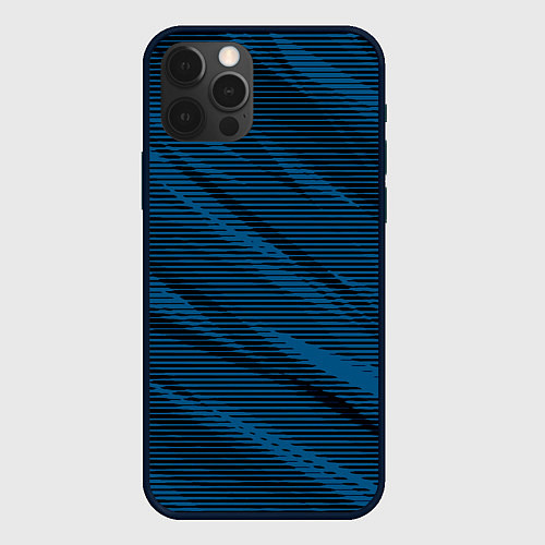 Чехол iPhone 12 Pro Max Полосатый чёрно-синий / 3D-Черный – фото 1