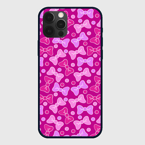 Чехол iPhone 12 Pro Max Розовые бантики / 3D-Черный – фото 1