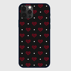 Чехол для iPhone 12 Pro Max Красные сердечки и белые точки на черном, цвет: 3D-черный