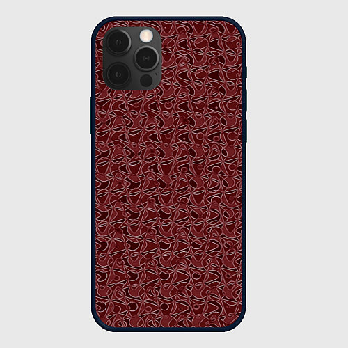 Чехол iPhone 12 Pro Max Тёмный красно-коричневый узорный / 3D-Черный – фото 1