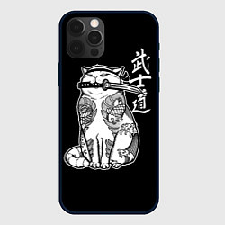 Чехол iPhone 12 Pro Max Кот самурай - вакидзаси в зубах
