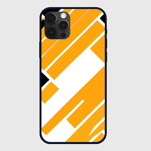 Чехол iPhone 12 Pro Max Жёлтые широкие линии на белом фоне / 3D-Черный – фото 1