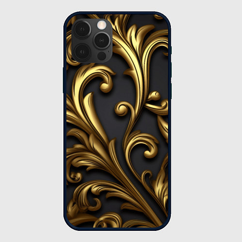 Чехол iPhone 12 Pro Max Яркие золотые объемные узоры / 3D-Черный – фото 1