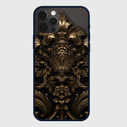 Чехол iPhone 12 Pro Max Золотистая корона и узоры / 3D-Черный – фото 1