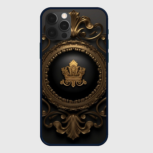 Чехол iPhone 12 Pro Max Классические золотые узоры и корона / 3D-Черный – фото 1