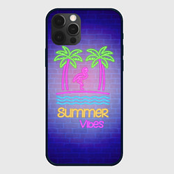 Чехол iPhone 12 Pro Max Неоновые пальмы и фламинго summer vibes