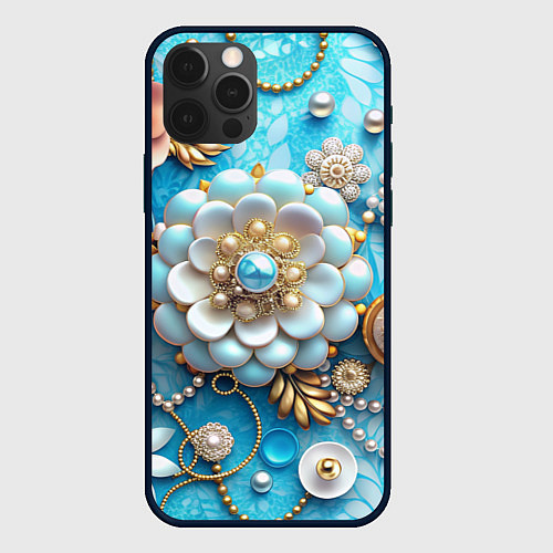 Чехол iPhone 12 Pro Max Цветы и жемчуг / 3D-Черный – фото 1
