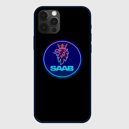 Чехол iPhone 12 Pro Max Saab logo neon / 3D-Черный – фото 1
