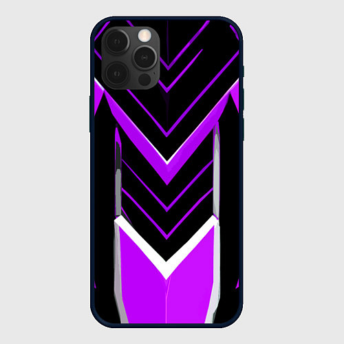 Чехол iPhone 12 Pro Max Фиолетово-серые полосы на чёрном фоне / 3D-Черный – фото 1