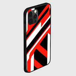 Чехол для iPhone 12 Pro Max Чёрно-красные полосы на белом фоне, цвет: 3D-черный — фото 2