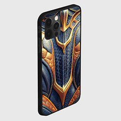Чехол для iPhone 12 Pro Max Темная кожаная броня с желтой оплеткой, цвет: 3D-черный — фото 2