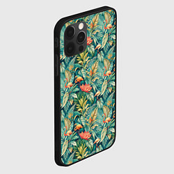 Чехол для iPhone 12 Pro Max Тропический фламинго в цветах, цвет: 3D-черный — фото 2