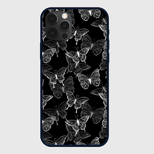 Чехол iPhone 12 Pro Max Паттерн бабочки / 3D-Черный – фото 1