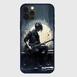 Чехол iPhone 12 Pro Max Играющий на гитаре в свете Луны музыкант