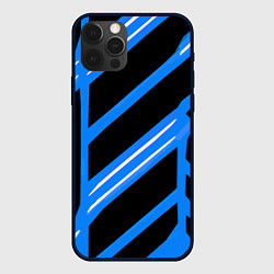Чехол для iPhone 12 Pro Max Black and white stripes on a blue background, цвет: 3D-черный