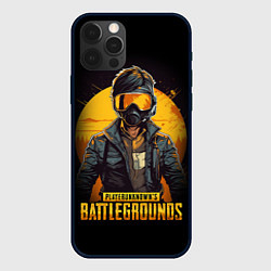 Чехол для iPhone 12 Pro Max PUBG игрок на закате черный фон, цвет: 3D-черный