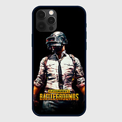 Чехол iPhone 12 Pro Max PUBG игрок на закате черный фон