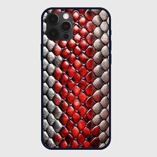 Чехол iPhone 12 Pro Max Змеиная объемная текстурная красная шкура / 3D-Черный – фото 1