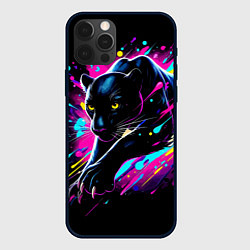 Чехол для iPhone 12 Pro Max Мощная пантера прыгает - нейросеть, цвет: 3D-черный