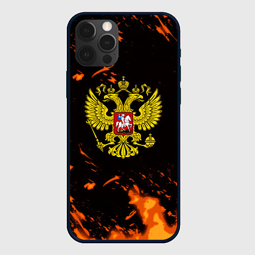 Чехол iPhone 12 Pro Max Россия огненные краски / 3D-Черный – фото 1