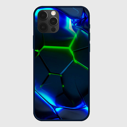 Чехол iPhone 12 Pro Max Зеленые яркие неоновые плиты / 3D-Черный – фото 1