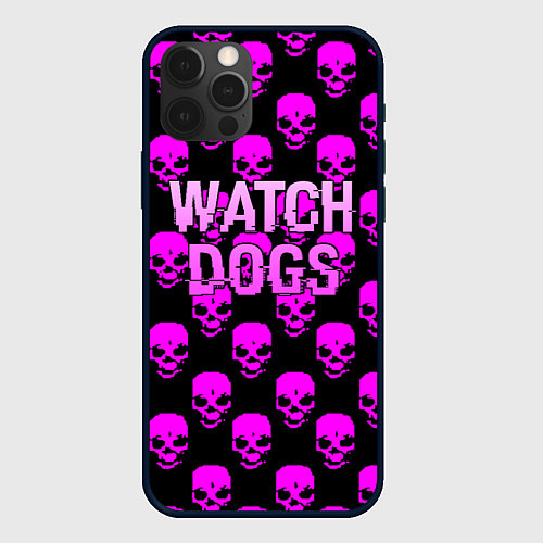 Чехол iPhone 12 Pro Max Watch dogs neon skull / 3D-Черный – фото 1