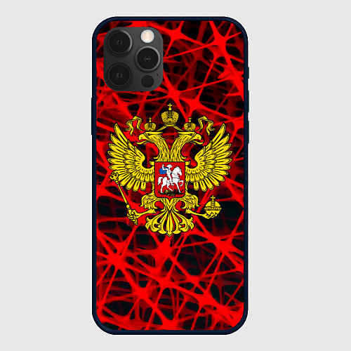 Чехол iPhone 12 Pro Max Россия текстура символика / 3D-Черный – фото 1