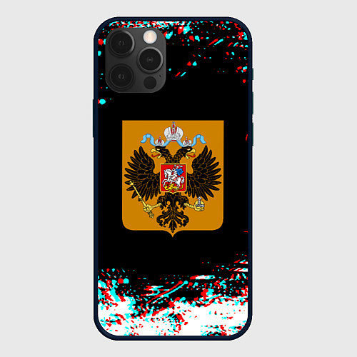 Чехол iPhone 12 Pro Max Российская империя герб глитч / 3D-Черный – фото 1