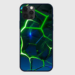 Чехол для iPhone 12 Pro Max Неоновые зеленые плиты с ярким светом, цвет: 3D-черный