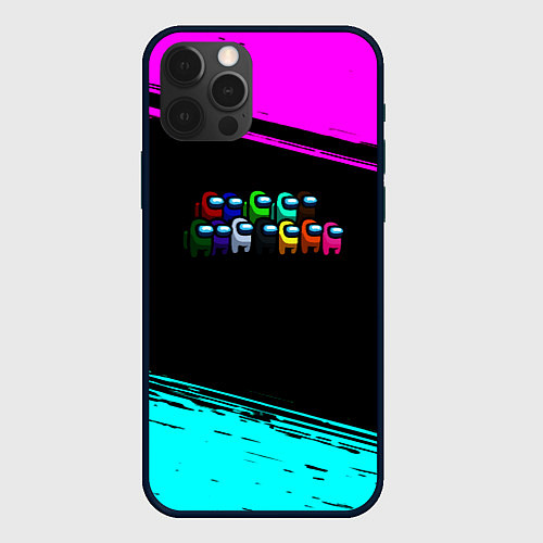 Чехол iPhone 12 Pro Max Among us neon colors / 3D-Черный – фото 1