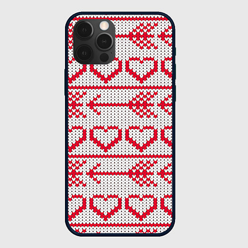 Чехол iPhone 12 Pro Max Сердца и стрелы в вязанном стиле / 3D-Черный – фото 1