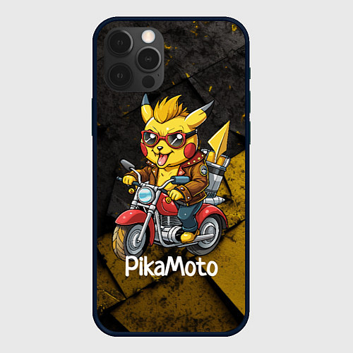 Чехол iPhone 12 Pro Max Пикачу мотоциклист / 3D-Черный – фото 1