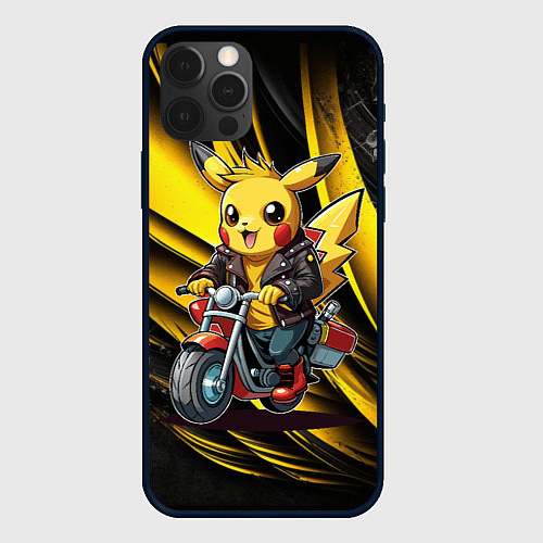 Чехол iPhone 12 Pro Max Пикачу на красном мотоцикле / 3D-Черный – фото 1